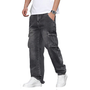 <span class=keywords><strong>Jeans</strong></span> <span class=keywords><strong>Lunghi</strong></span> Americani Stile Workwear a Vita Media, Gamba Dritta, Multi-Tasca, Vestibilità Ampia, Traspiranti, in Denim Lavato - Product Image 4