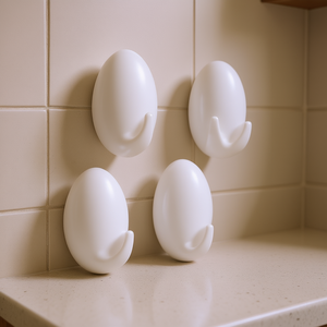 Small Egg Shaped Adhesive <b>Hooks</b> Pack Of 4 White Wall Mount <b>Hooks</b> For Home <b>Kitchen</b> Bathroom Use - Product Image 3