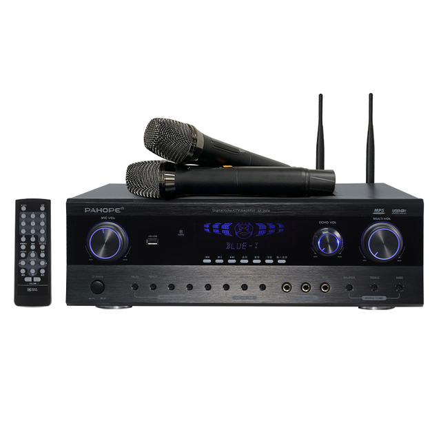 Home KTV Karaoke Amplifier, DSP 2.0 Channel Audio Receiver, Support USB Function, with Wireless Microphone