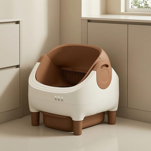 Top Seller Dual Safety Sensor Automatic Self-Cleaning <b>Cat</b> <b>Litter</b> Box Grey-White Plastic Trash Bags Included - Product Image 2