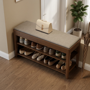 Banc à chaussures moderne en bois avec coussin, rangement à 3 niveaux, meuble d'entrée autoportant pour usage domestique - Product Image 3