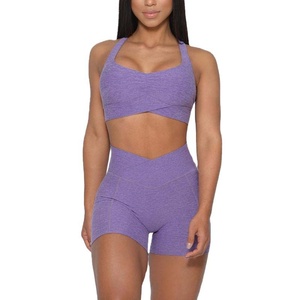 Ensemble de sport pour femmes, taille haute, personnalisé, respirant, compression, short de cycliste, soutien-gorge de yoga, leggings - Vêtements de sport grande taille - Product Image 1