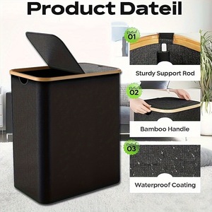 Hot-selling Japanese-style <b>foldable</b> bamboo fabric laundry <b>basket</b> with lid, large size. - Product Image 4