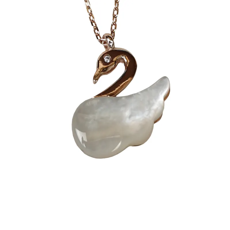 Joyería delicada, collar con colgante de cisne elegante de circón con concha de mopa blanca de oro rosa para mujer, joyería para mujer