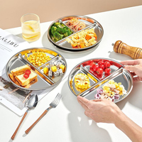 Assiette Enfant en Acier Inoxydable, 9 Pouces, 3 Compartiments, Ronde, pour la Maison et l'École (Vente en Gros)