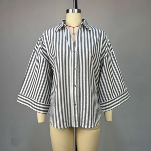 HK73145 Camicia Casual Autunnale Personalizzata da Donna, Manica Lunga con Colletto POLO, Camicie a Righe Nere Eleganti e Comode - Product Image 4