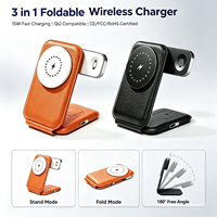 Support de charge sans fil 3-en-1 en cuir PU 25W pour téléphone portable, écouteurs et montre, pliable et magnétique