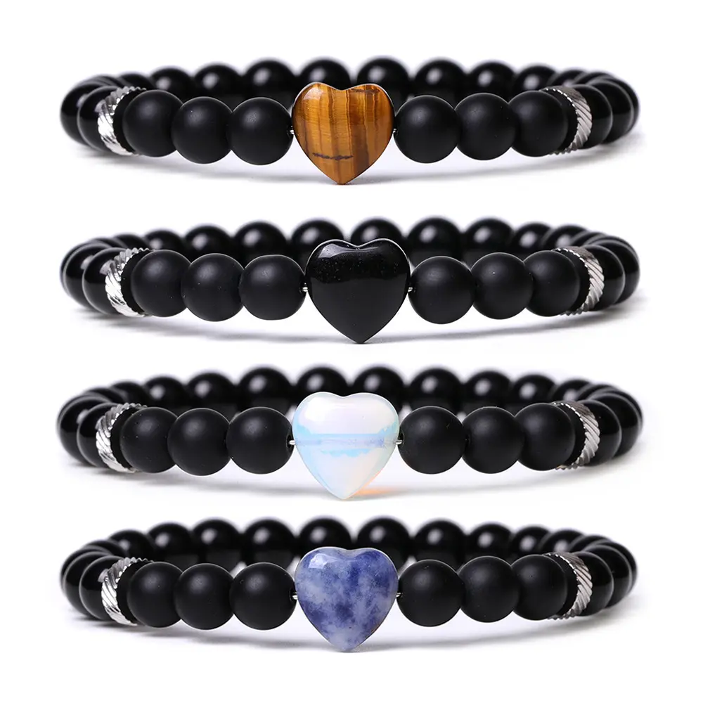 Armbanden Femme 2023 Natural Healing Crystal Heart Bedelarmband Voor Mannen Paar Verstelbare Uitgehouwen Stenen Hartvormige Armband
