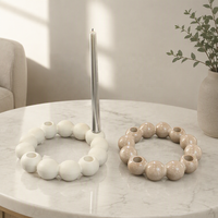 Ensemble de porte-bougies modernes en céramique style nordique, finition pierre de grès crème, pour centre de table, décoration intérieure, mariage, salon