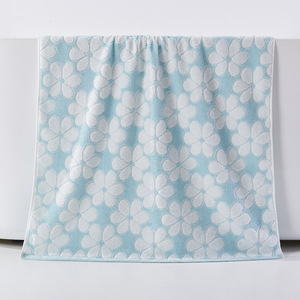 Serviette de bain en coton pur jacquard 70x140cm, motif floral, sans peluches, usage domestique, rectangulaire, bleu café - Product Image 2