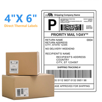 Label Pengiriman Grosir Langsung Thermal 4X6 inci Tanpa Inti Lipat Kertas Tahan Air Perekat Sendiri untuk Kemasan Supermarket 500 Lembar