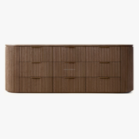 Commode haut de gamme en chêne naturel à 9 tiroirs, avec lattes cannelées, pour suite parentale de villa de luxe, grand coffre de rangement, armoire de rangement nordique