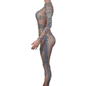 Body de manga larga brillante con diamantes de imitación, traje de actuación de Festival, <span class=keywords><strong>mono</strong></span> de <span class=keywords><strong>talla</strong></span> <span class=keywords><strong>grande</strong></span> con diamantes sexis para mujer, <span class=keywords><strong>mono</strong></span> de <span class=keywords><strong>fiesta</strong></span> para mujer - Product Image 2