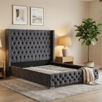Lit moderne de luxe avec dossier haut, cadre de lit réglable, contreplaqué robuste, pieds en acier inoxydable, tailles personnalisables, lit Yaji 1991