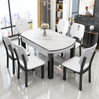 Table à manger en bois massif de luxe léger ensemble de chaises simple et moderne plaque de roche en marbre pliable et extensible pour petit appartement villa