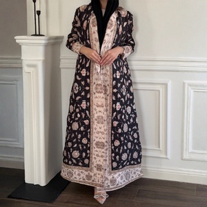 Custom <strong>Orders</strong> Accepted Women Four-Way Stretch Polyester Floral Ankle-Length Pleated Cardigan Dubai Fashion Wedding Ethnic <strong>Abaya</strong> - Product Image 1