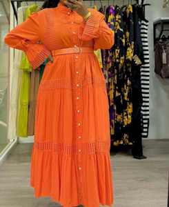 Abito Estivo Chic da Donna in Pizzo di Lusso con Ampia Gonna, Maniche a Lanterna, Monopetto con Cintura, Stile Francese per Spiaggia e Feste Serali - Product Image 2