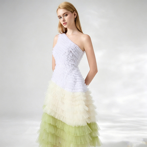 Vestido Midi Ombre de un Hombro para <span class=keywords><strong>Mujer</strong></span> con Volantes en el Corsé y <span class=keywords><strong>Falda</strong></span> de <span class=keywords><strong>Tul</strong></span> Escalonada, Elegante para Fiestas Formales y Cócteles - Product Image 5