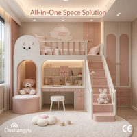 Ensemble de meubles de chambre d'enfant en bois moderne et durable avec lit mezzanine modulaire, bureau, armoire - Étagères réglables, design gain de place