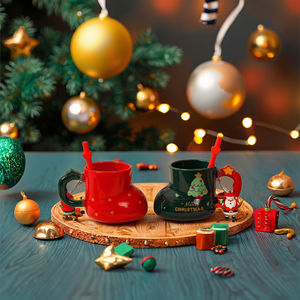 Mug de Noël en céramique en forme de chaussette <span class=keywords><strong>avec</strong></span> paille, artisanat écologique, cadeau de Noël pour les événements d'entreprise et les employés - Product Image 4
