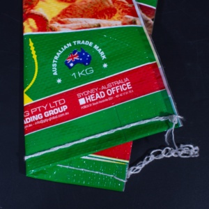 Sacs tissés en PP recyclé doublement laminés personnalisés avec poignée, scellage thermique, logo personnalisé, <span class=keywords><strong>sac</strong></span> d'emballage pour riz 25KG - Product Image 4