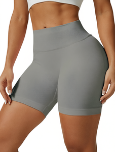 Shorts Deportivos de Cintura Alta para Mujer, Ajuste Deportivo, Tejido de Spandex y Poliéster, Color Sólido, Cintura Elástica - Product Image 1