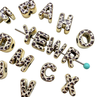 Perles alphabet en acrylique épaisses à double face, motif léopard, bordure dorée, 26 lettres anglaises, trou large de 21 mm, pour la fabrication de bijoux
