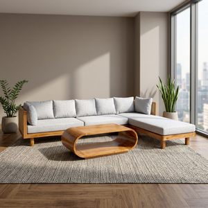Outdoor Sectional Garden <b>Sofa</b> <b>Wood</b> <b>Frame</b> Cushioned Patio Couch with Daybed Modern Outdoor Seating for Sunroom - Product Image 1