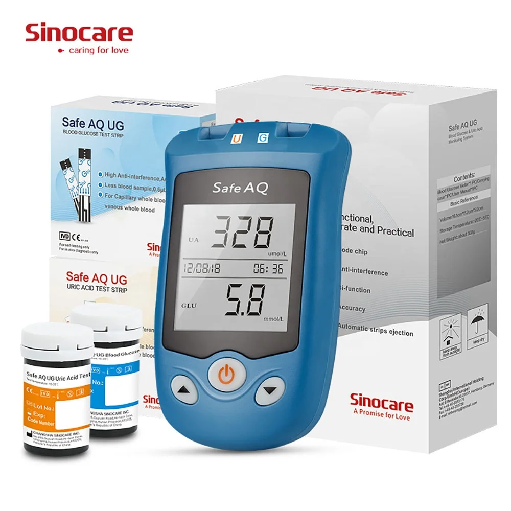 Sinocare 2 in1 безопасная UG для измерения уровня глюкозы в крови мочевой кислоты метр, Быстрая проверка для измерения уровня глюкозы в крови монитор Счетчик без крови