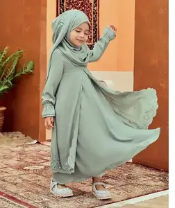 カスタムイスラム教徒の服のメーカー子供たちアバヤ女の子イスラム教徒の子供たちオーバーヘッドミイラと子供たちの祈りジルバブキッズアバヤセット
