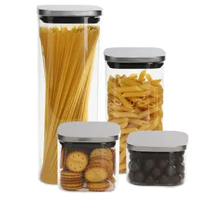 Barattolo per alimenti in vetro borosilicato quadrato ermetico da cucina con coperchio in metallo in acciaio inossidabile contenitore per Pasta al caffè caramelle