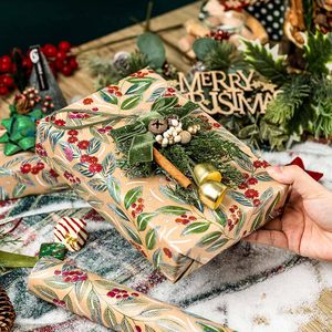Kraft Christmas Wrapping <b>Paper</b> <b>Roll</b> 17 In X 33 Ft Vintage Watercolor Pattern For Holiday Gift <b>Wrap</b> - Product Image 2