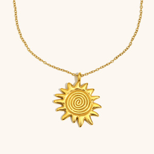 Collier pendentif soleil avec <span class=keywords><strong>empreinte</strong></span> <span class=keywords><strong>digitale</strong></span> en chaîne à maillons en acier inoxydable plaqué or 18 carats, style vintage tendance pour femmes, bijoux - Product Image 2