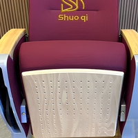 Chaise de théâtre bordeaux, siège d'auditorium, dossier haut, rembourrage en mousse, accoudoirs en chêne, tablette latérale pliable, absorption acoustique, siège rotatif