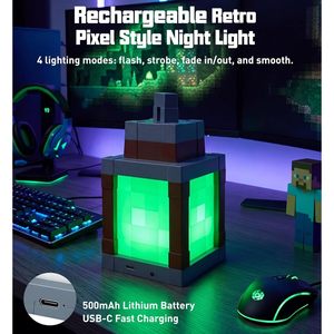 Pixelated Lantern Night <b>Light</b> 16 Color RGB <b>LED</b> Rechargeable With Remote Control Square Decor Lamp <b>USB</b> Powered - Product Image 5