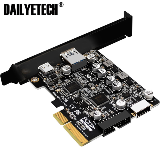 USB 3.2 PCI Express Card Adapter USB3.2 Type C 19Pin 20Pin Front Type-E PCI-e Controller USB3 Pcie X4 Converter Expansion Card