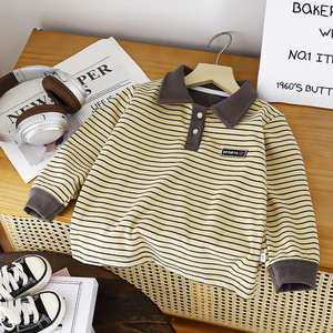 Nouveau style 2026 Automne Printemps – Polo rayé pour garçons, haut polyvalent à revers, coupe ample - Product Image 2