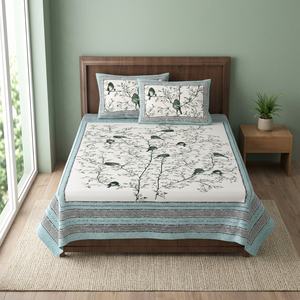Ensemble de couvre-lit matelassé en coton fait main avec taie d'oreiller et housse de couette imprimées, motif oiseaux, pour la maison et l'hôtel - Product Image 3