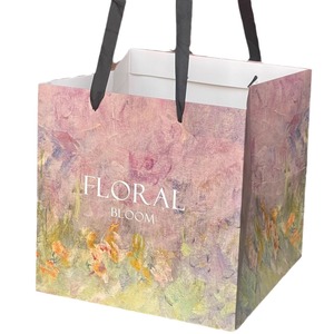 Nueva Serie de Bolsas de Mano de Cartón Blanco con Diseño de Flores Pintadas al Óleo, Asa de Cinta, <span class=keywords><strong>Película</strong></span> Laminada, Regalo de San Valentín Rojo, Cuadradas, Venta al por Mayor - Product Image 5
