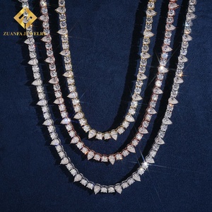 เครื่องประดับ ZUANFA โมอิสซาไนต์ทรงลูกแพร์และทรงกลม สร้อยเทนนิส เงินแท้ 925 ประดับเพชรเต็มเส้น สไตล์ฮิปฮอป เครื่องประดับหรูหรา ระดับ VVS - Product Image 1