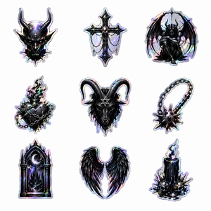 Autocollants personnalisés en PVC holographique laser, imperméables, découpés, motif ange et démon, pour la vente en gros - Product Image 1