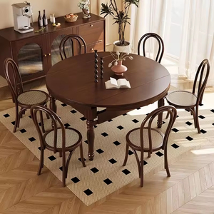 <span class=keywords><strong>Table</strong></span> à manger ronde extensible vintage en <span class=keywords><strong>bois</strong></span> massif finition noire avec <span class=keywords><strong>pieds</strong></span> tournés, <span class=keywords><strong>table</strong></span> <span class=keywords><strong>de</strong></span> cuisine pour 6 à 8 personnes, <span class=keywords><strong>table</strong></span> à manger <span class=keywords><strong>pas</strong></span> chère - Product Image 2