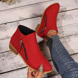 Martin de ante de gran tamaño de fondo plano para otoño e invierno nuevas botas cortas británicas de tacón bajo con punta redonda y doble cremallera - Product Image 5