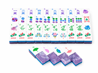 Set Mahjong Akrilik Marmer Ungu Kustom dengan Rak OEM Label Pribadi Grosir Permainan Papan Hadiah