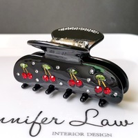 Pince à cheveux coréenne tendance pour femme, en acétate, incrustée de diamants, motif cerise, pour queue de cheval et chignon élégant, pince requin