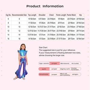 ชุดการแสดงเต้นรำสำหรับเด็กผู้หญิงอายุ 6-16 ปี เสื้อครอปเมทัลลิกพร้อมกางเกงขายาว ชุดเต้นแจ๊สสำหรับการแสดงบนเวที งานปาร์ตี้ธีมต่างๆ และงานคาร์นิวัล - Product Image 6