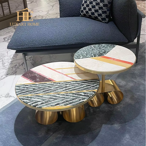 Ý Sang Trọng Ba-Mảnh Kết Hợp Trung Tâm Bàn Cà Phê Ánh Sáng Đá Cẩm Thạch Nước Gợn Thiết Kế Cho Phòng Khách Kim Loại Tác Phẩm Nghệ Thuật - Product Image 4