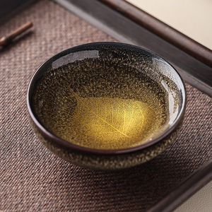 Second Way Jianzhan Teacup Gold Plated Leaf Pattern Ceramic Kung Fu Master Cup With Gift <b>Box</b> <b>For</b> <b>Presents</b> - Product Image 2