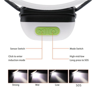 Lampe frontale à LED cob avec Mini capteur, rechargeable par USB, idéale pour la pêche