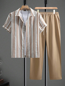 Ensemble <span class=keywords><strong>Homme</strong></span> Chemise Manches Courtes Imprimé 3D et <span class=keywords><strong>Pantalon</strong></span> Long de Bonne Qualité – Mode Garçon, Rue, Plage - Product Image 2